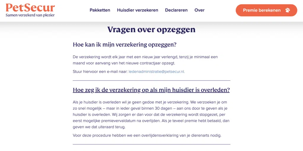 Petsecur opzeggen